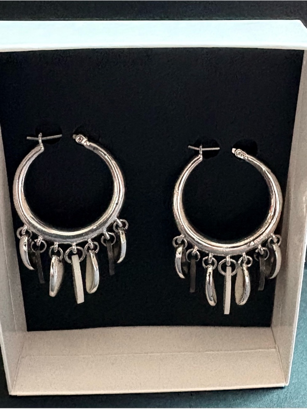 Dangle Hoop Earrings in Silver/Gray/Cream- Women's Fashion Jewelry - 1.5"